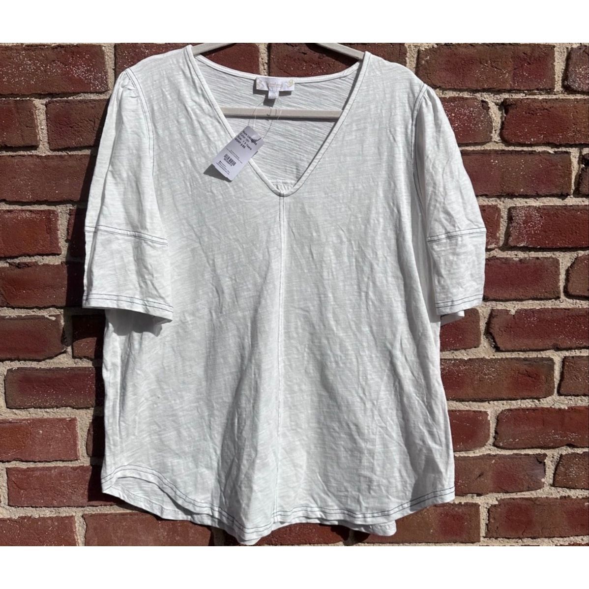 Suzanne Betro $66 Womens Contrast Stitch Puff Sleeve Tunic Top 1x New